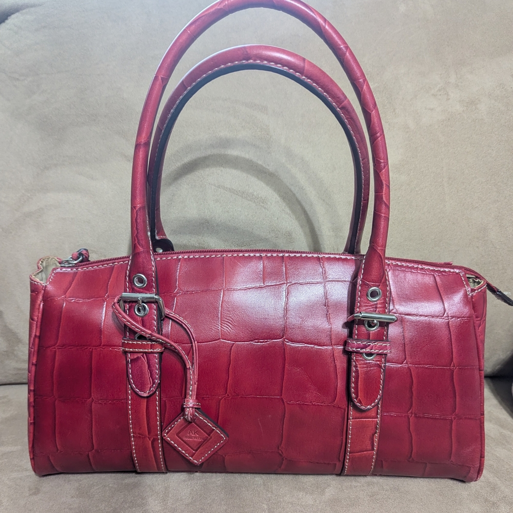 Anne Klein Red Croc-Embossed Satchel
